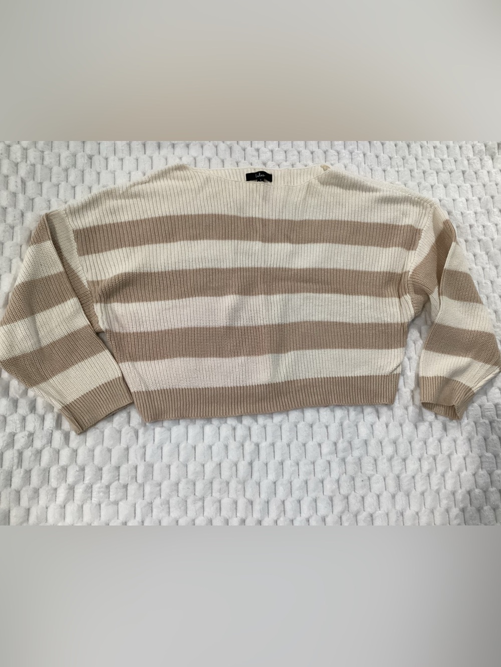 Lulu's Neutral Striped Crewneck Sweater in Cream & Beige crop top
